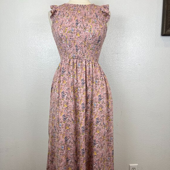 CODE X MODE Sleeveless Ruffle Summer Floral Dusty Rose Maxi Dress Size S - Picture 2 of 8